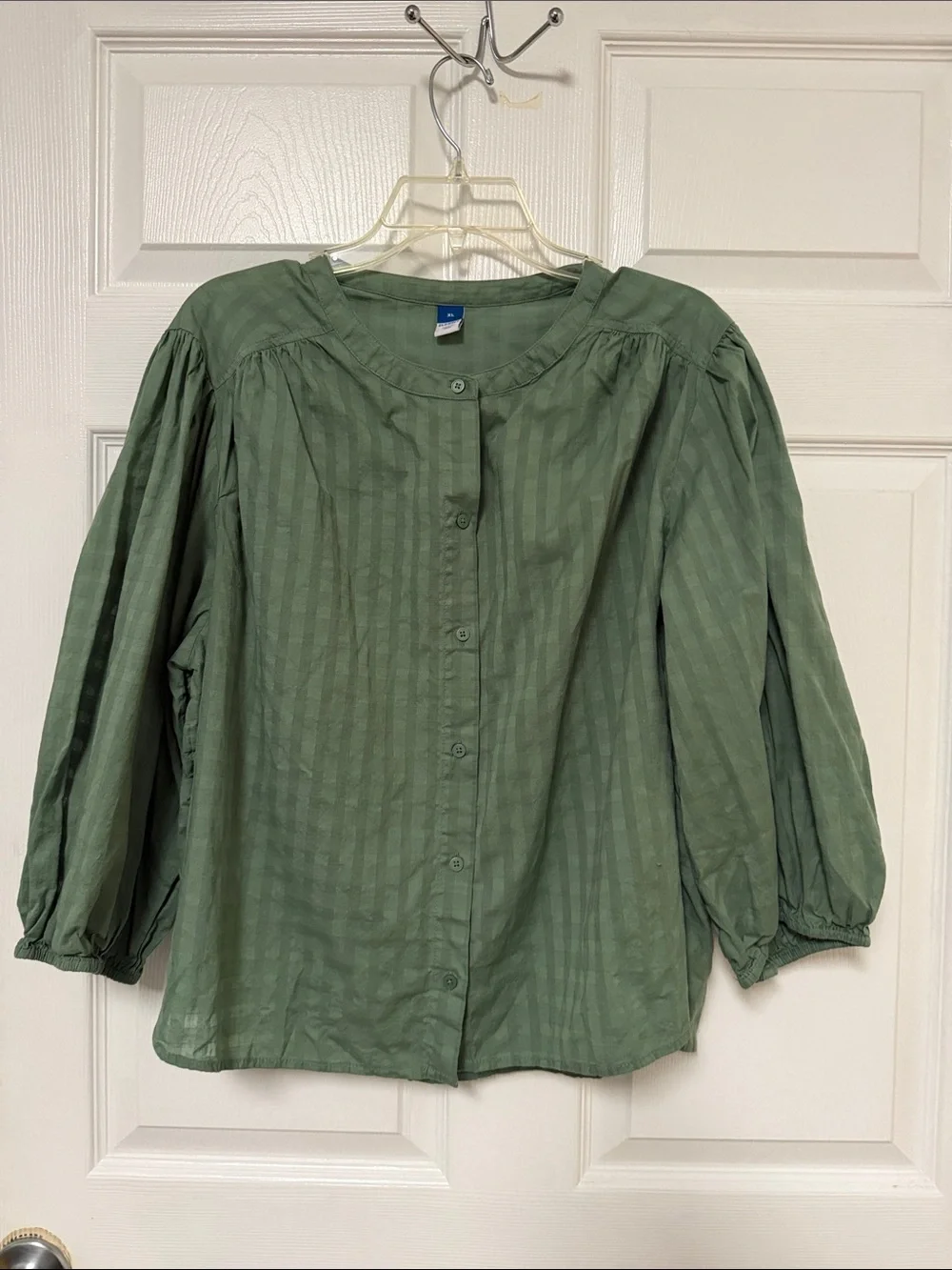 Old Navy Olive Green Button-Up Puff Sleeve Blouse